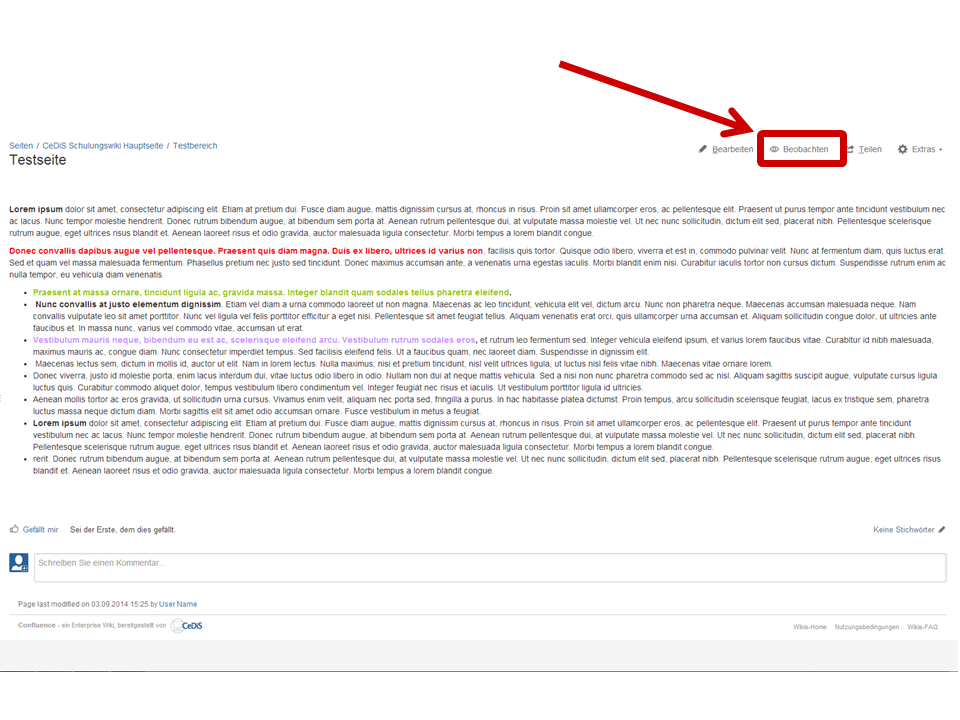 CeDiS Wiki Schulung > Seiten beobachten (über Seitenänderungen benachrichtigt werden) > Wiki_beobachten_1.png